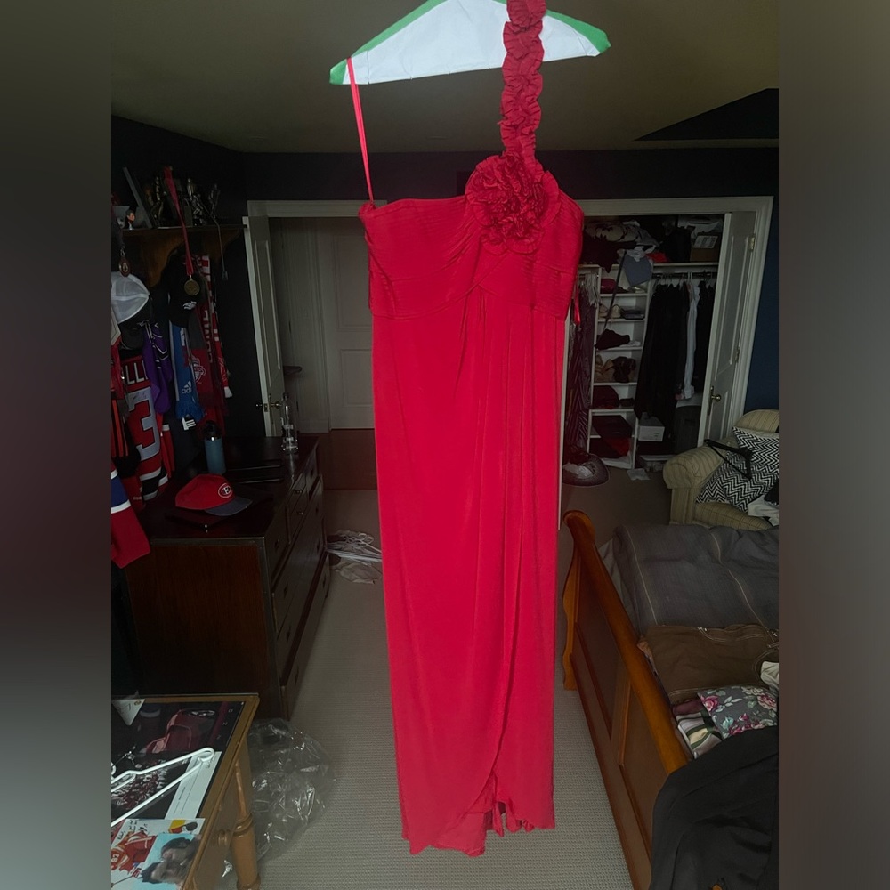 Red one shoulder BCBG Maxi Dress
